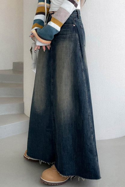 Casual Solid Patchwork High Waist Regular Denim Skirts