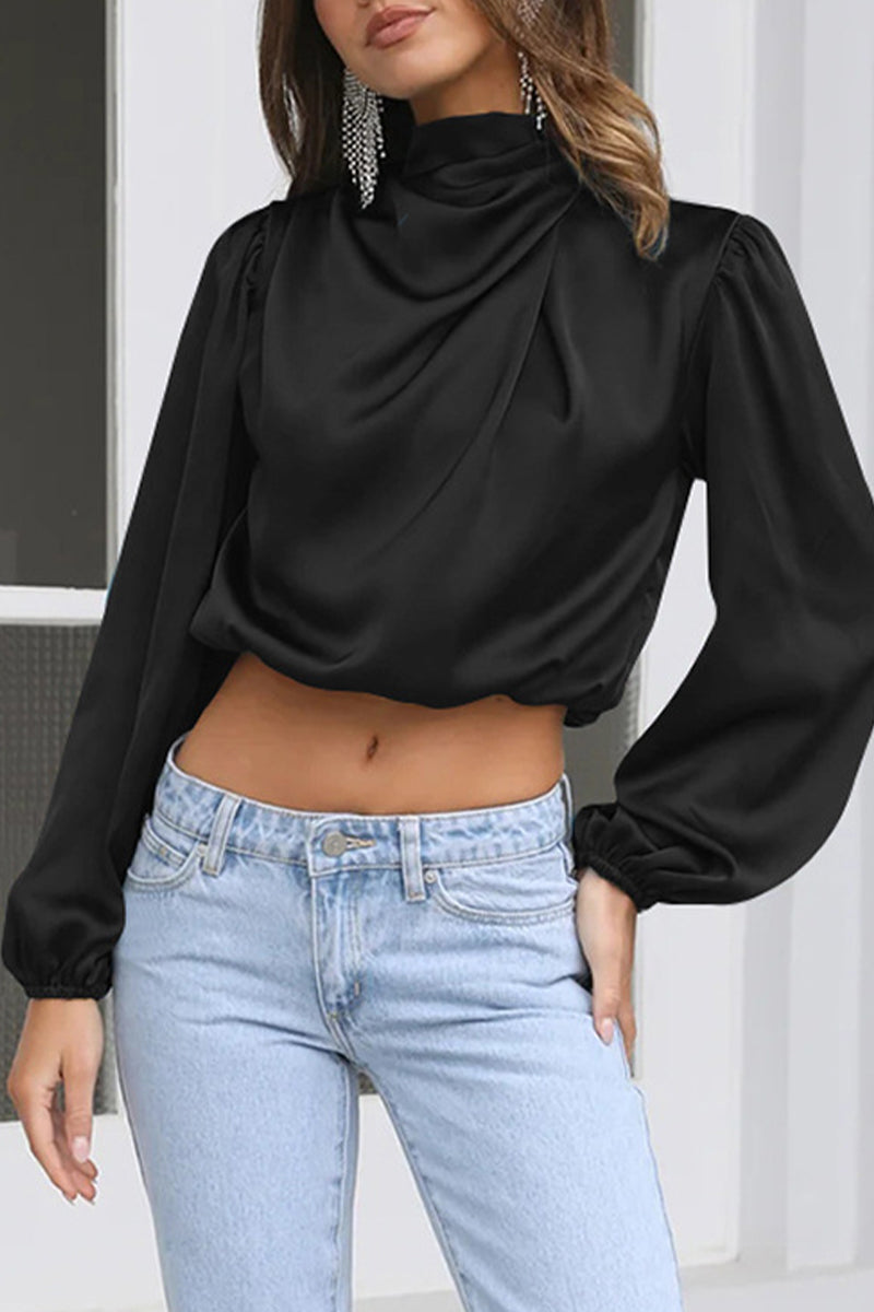 Elegant Solid Patchwork Halter Tops Black