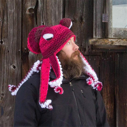 Octopus Knit Hats White Rose Red One Size