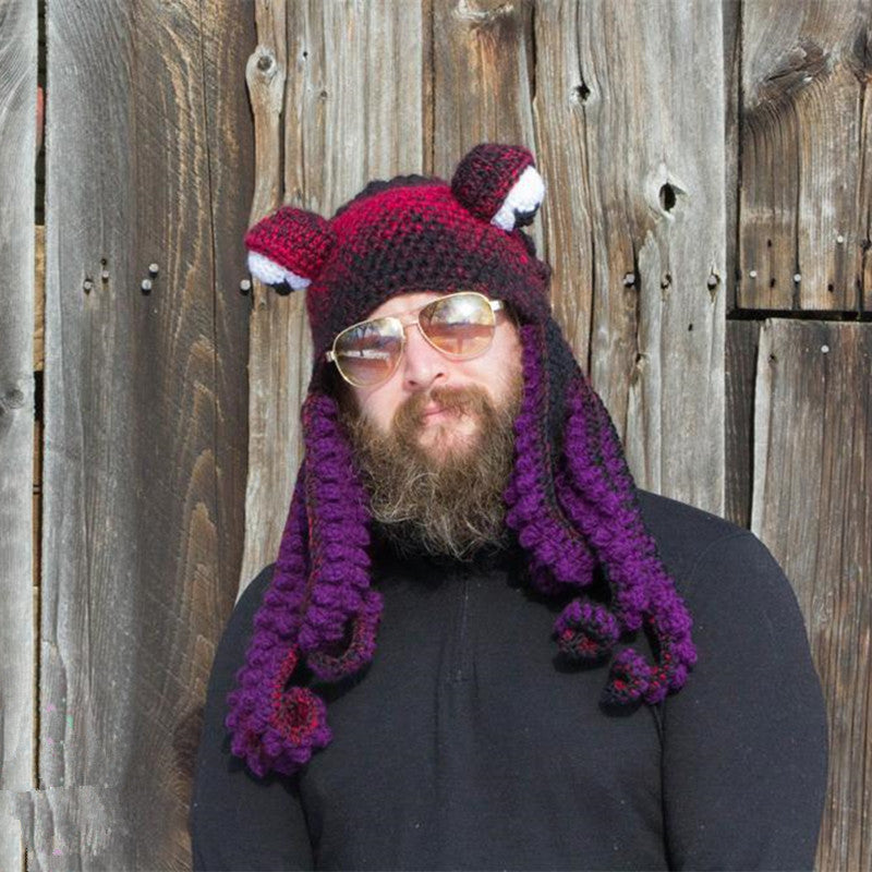 Octopus Knit Hats Red Purple One Size