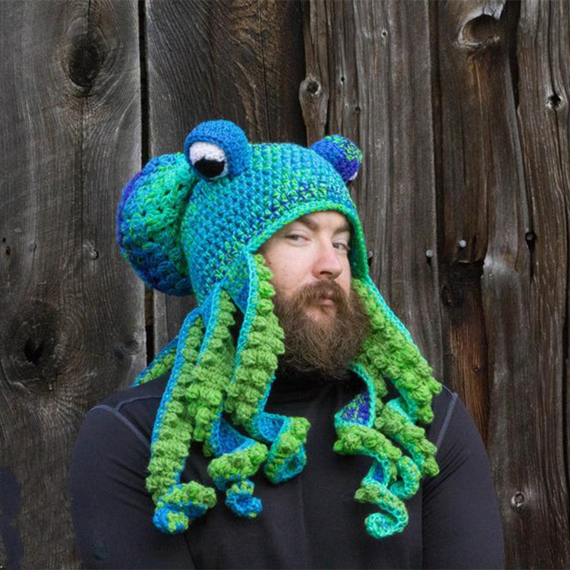 Octopus Knit Hats Turquoise One Size