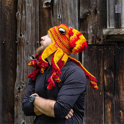 Octopus Knit Hats Yellow Red One Size