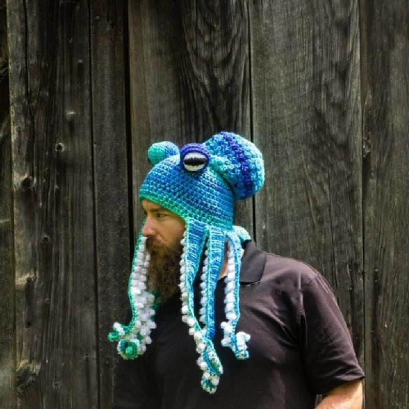 Octopus Knit Hats Blue White One Size