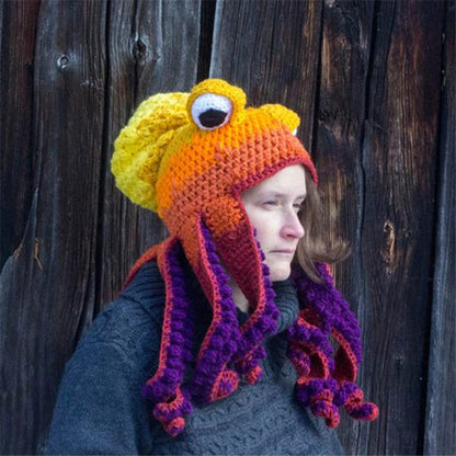 Octopus Knit Hats Yellow Purple One Size