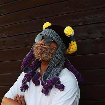 Octopus Knit Hats Dark Purple One Size