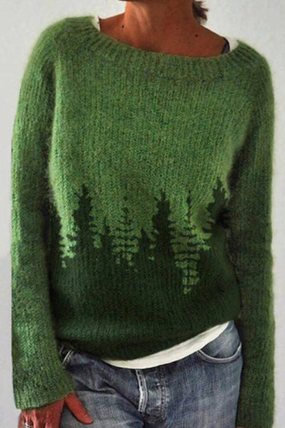 Casual Color Block Contrast O Neck Sweaters(8 Colors) Green