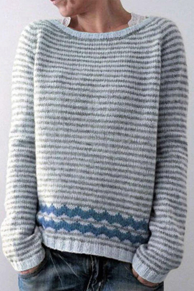 Casual Color Block Contrast O Neck Sweaters(8 Colors) Gray Blue