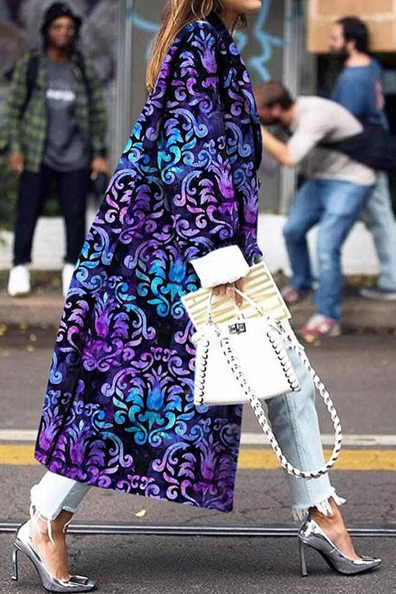 Street Print Patchwork Turndown Collar Outerwear Gradient Color