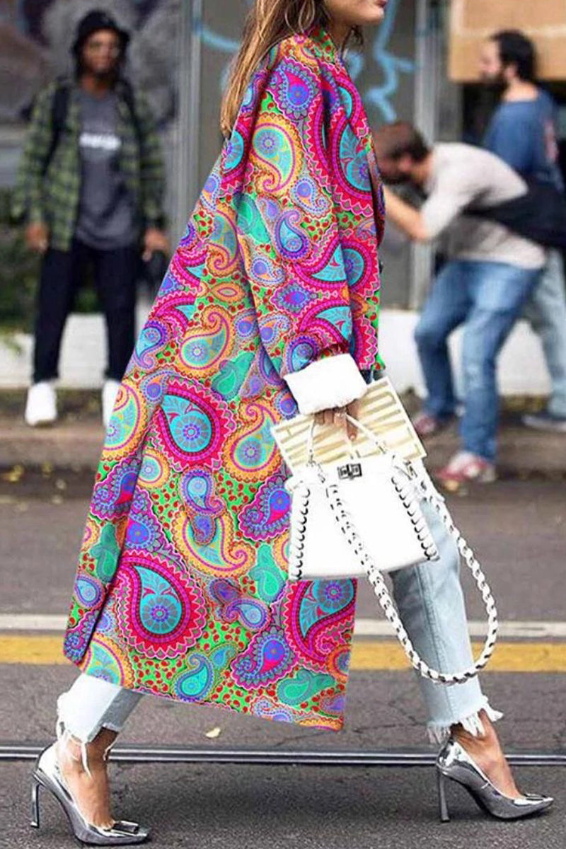 Street Print Patchwork Turndown Collar Outerwear Pink