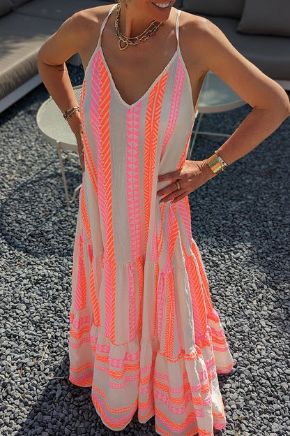 Sexy Vacation Geometric Print Backless V Neck Sling Dress Dresses