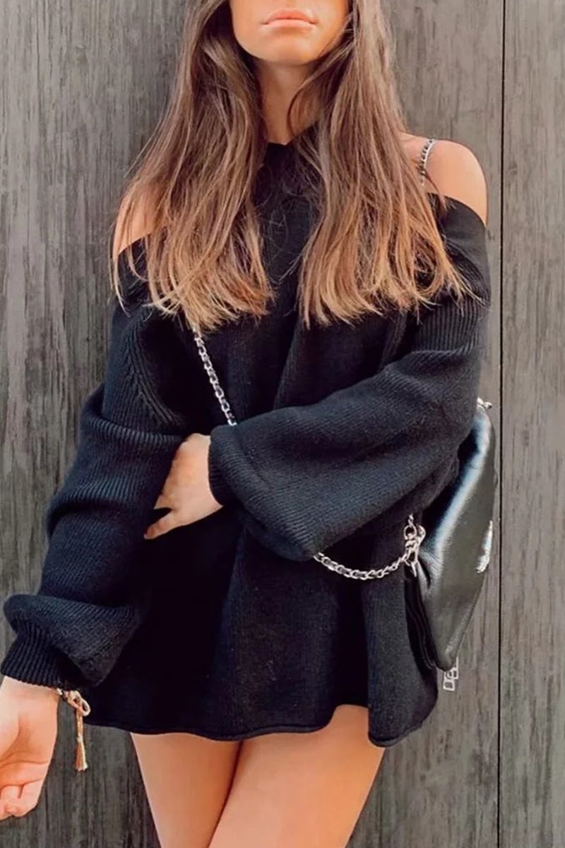 Sexy Solid Neck Hanger Off Shoulder Halter Sweaters Black