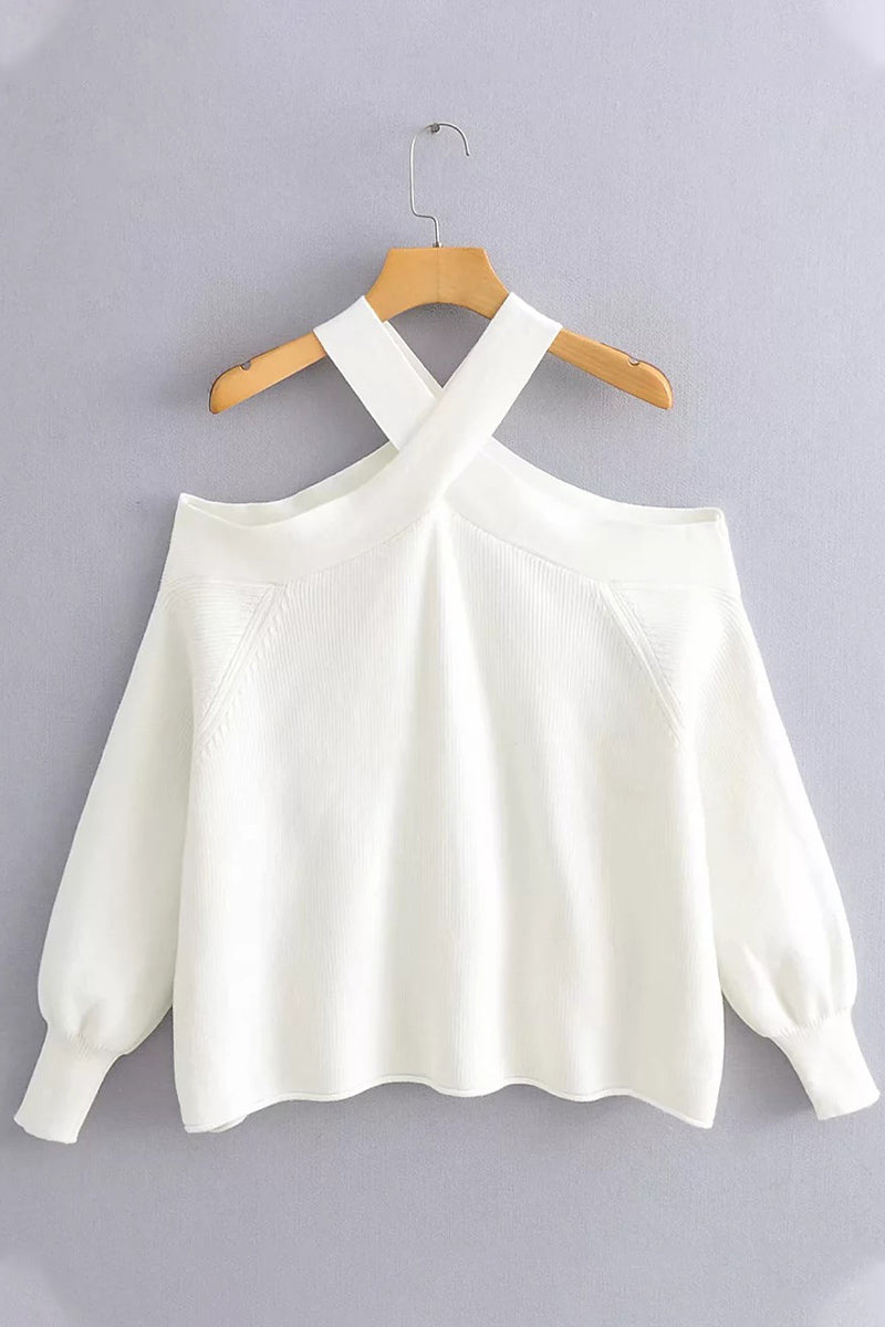 Sexy Solid Neck Hanger Off Shoulder Halter Sweaters