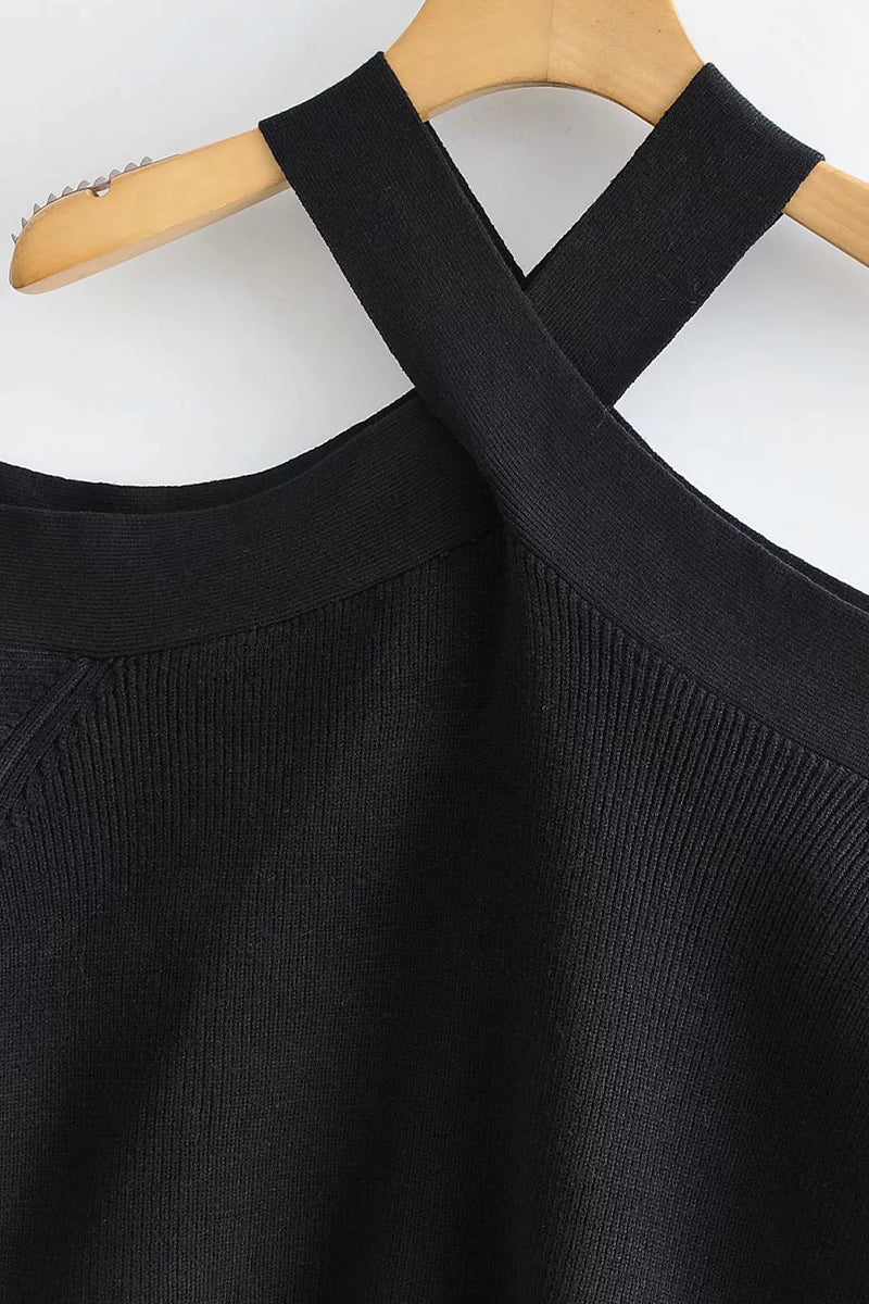 Sexy Solid Neck Hanger Off Shoulder Halter Sweaters