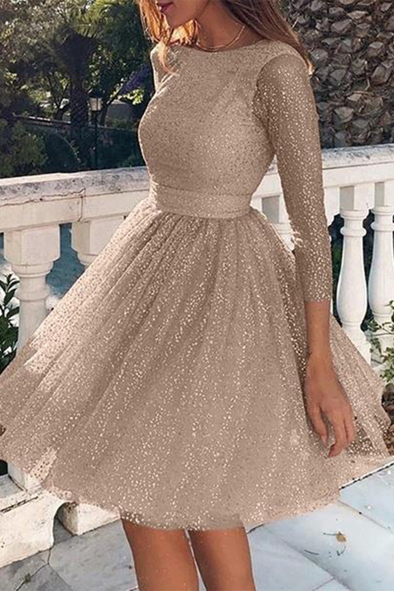 Elegant Solid Lace O Neck A Line Dresses(3 Colors) Champagne