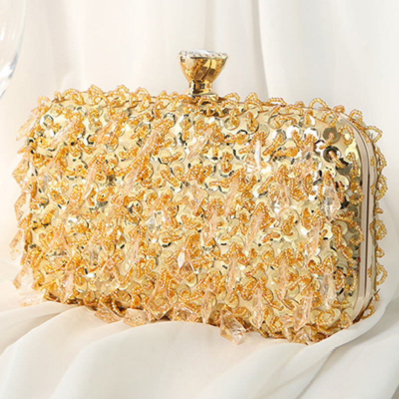 Casual Solid Patchwork Beaded Bags Gold One Size