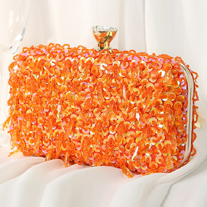 Casual Solid Patchwork Beaded Bags Orange One Size