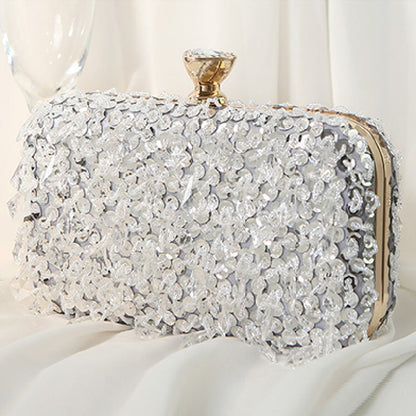 Casual Solid Patchwork Beaded Bags Silver One Size