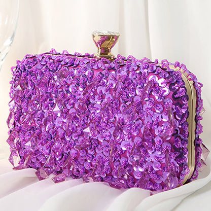 Casual Solid Patchwork Beaded Bags Purple One Size