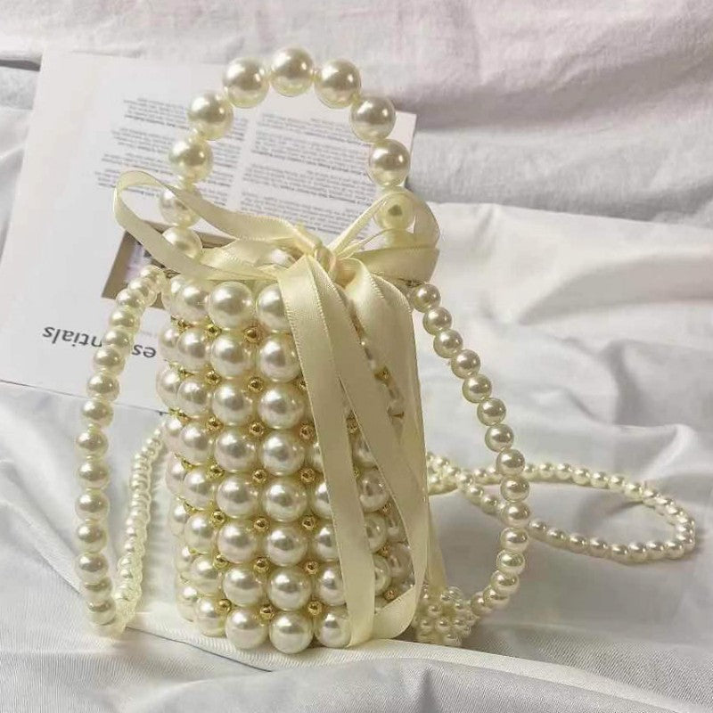 Casual Daily Patchwork Pearl Weave Bags White One Size