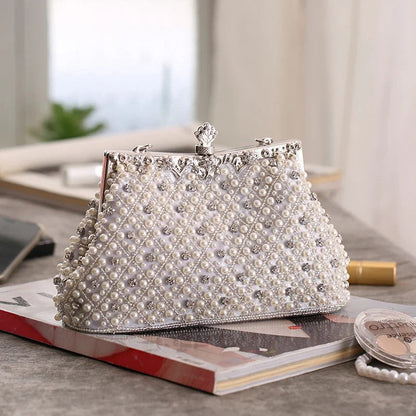 Casual Daily Patchwork Chains Pearl Bags White One Size