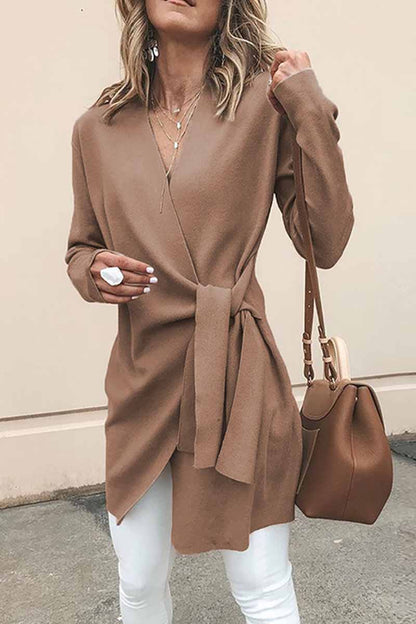 Fashion Casual Solid Patchwork V Neck Outerwear(4 Colors) Camel