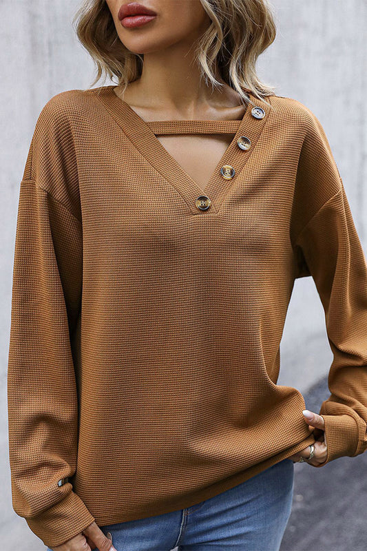 Casual Solid Buttons Tops Antique Brass