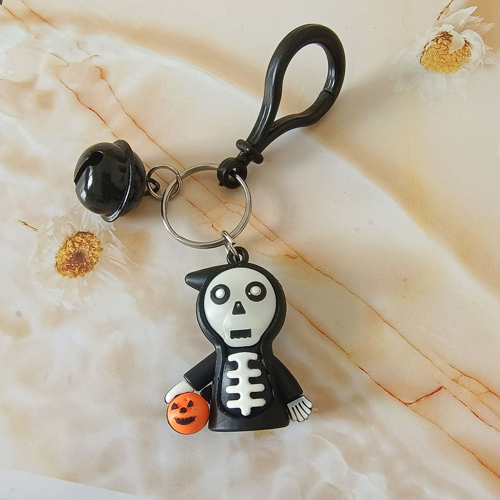 Halloween Cartoon Doll Keychain Black White One Size