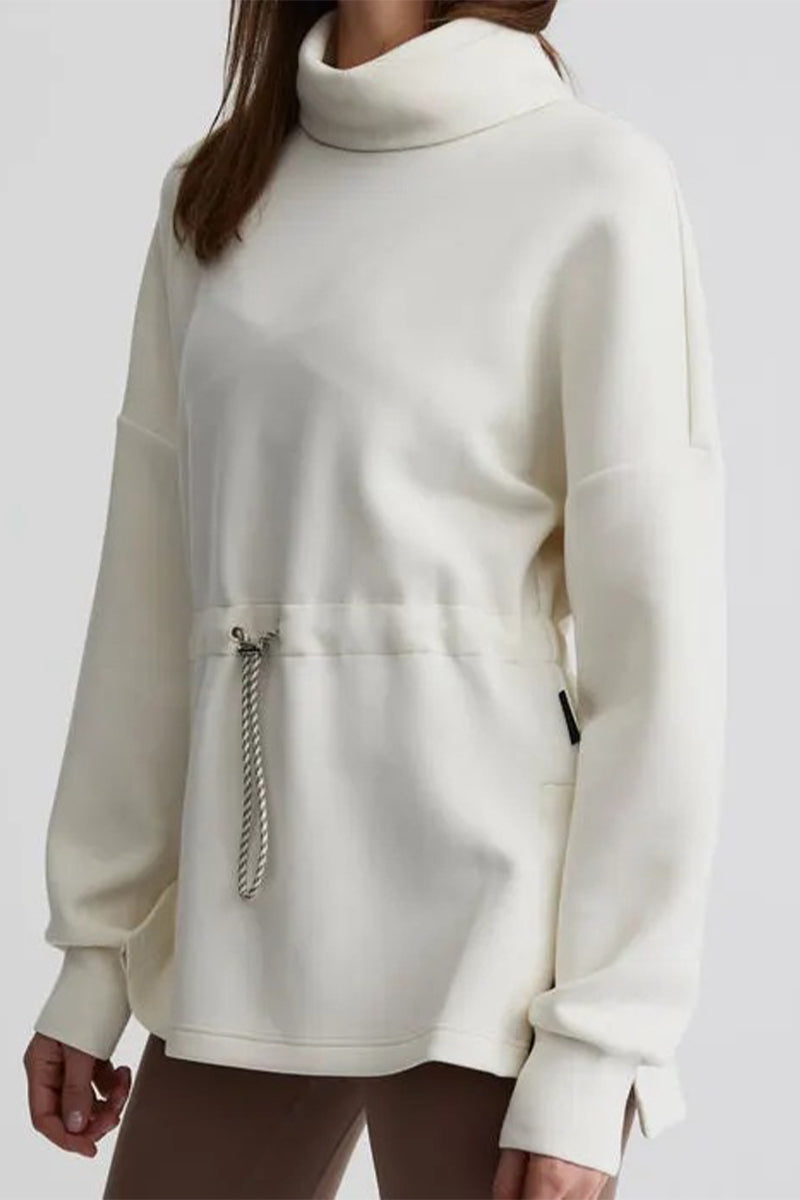 Casual Solid Draw String Half A Turtleneck Tops White