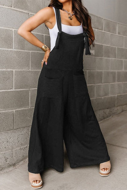 Casual Solid Pocket U Neck Loose Jumpsuits(6 Colors) Black