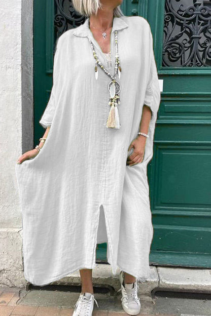 Casual Solid Asymmetrical Turndown Collar Irregular Dress Dresses White