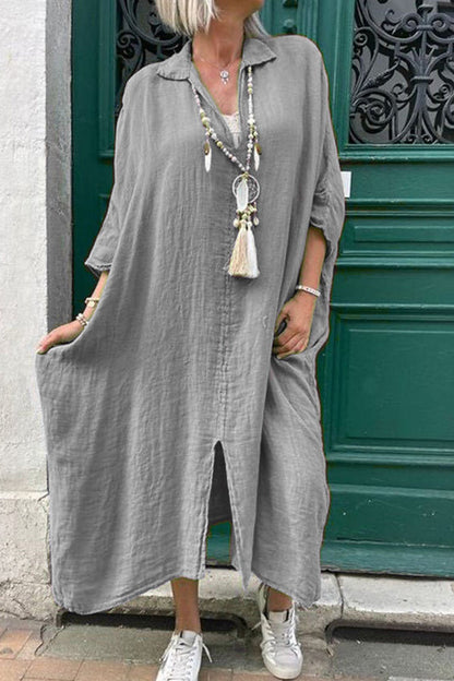 Casual Solid Asymmetrical Turndown Collar Irregular Dress Dresses Grey