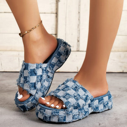 Casual Patchwork Round Comfortable Shoes Blue