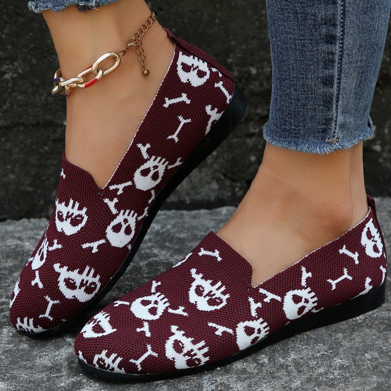 Casual Patchwork Round Comfortable Shoes Burgundy