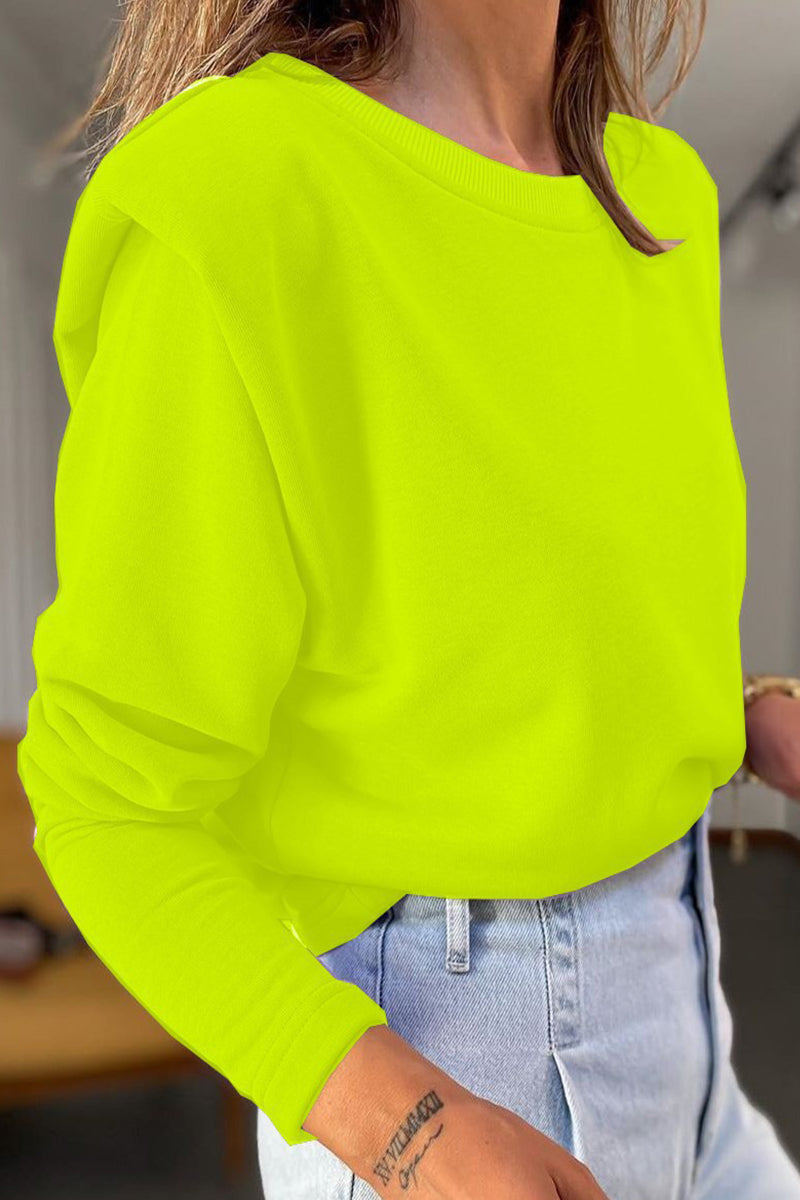 Casual Solid Patchwork O Neck Tops(3 Colors) Fluorescent Green