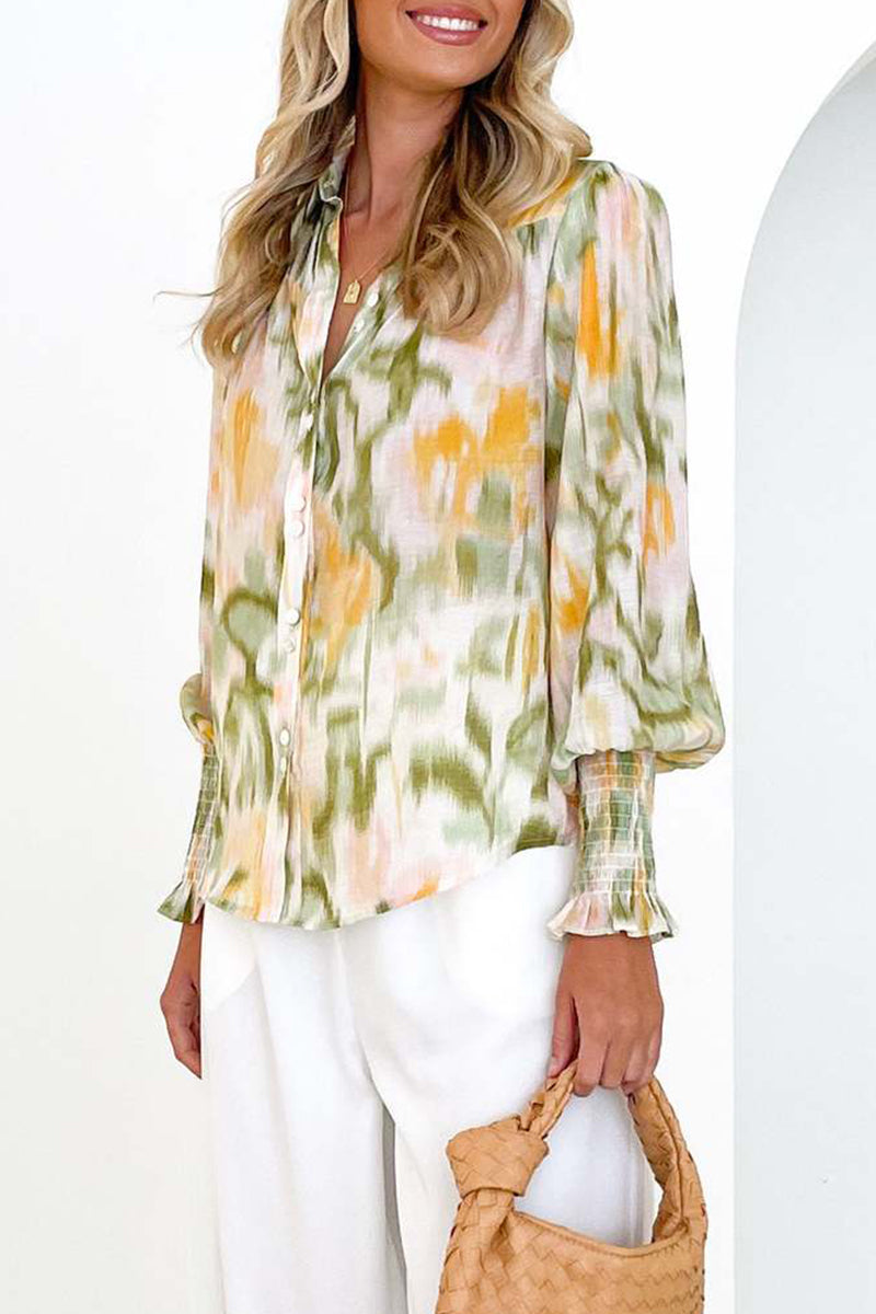 Elegant Floral Asymmetrical V Neck Tops