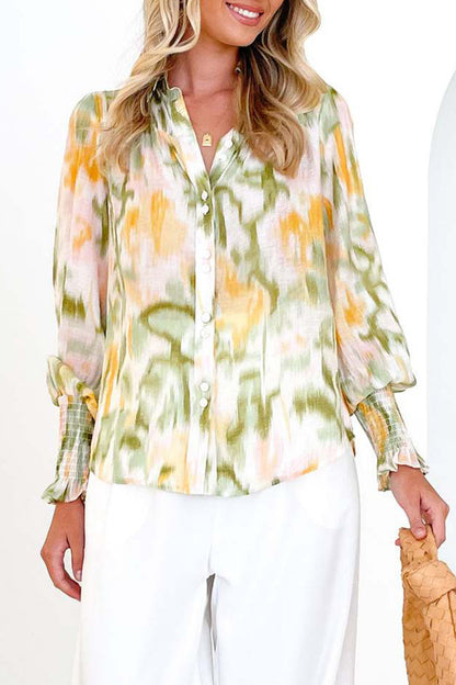 Elegant Floral Asymmetrical V Neck Tops