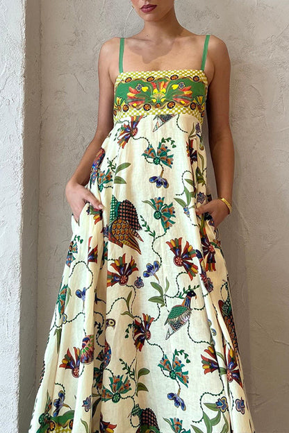 Sexy Floral Pocket Square Collar Sling Dress Dresses