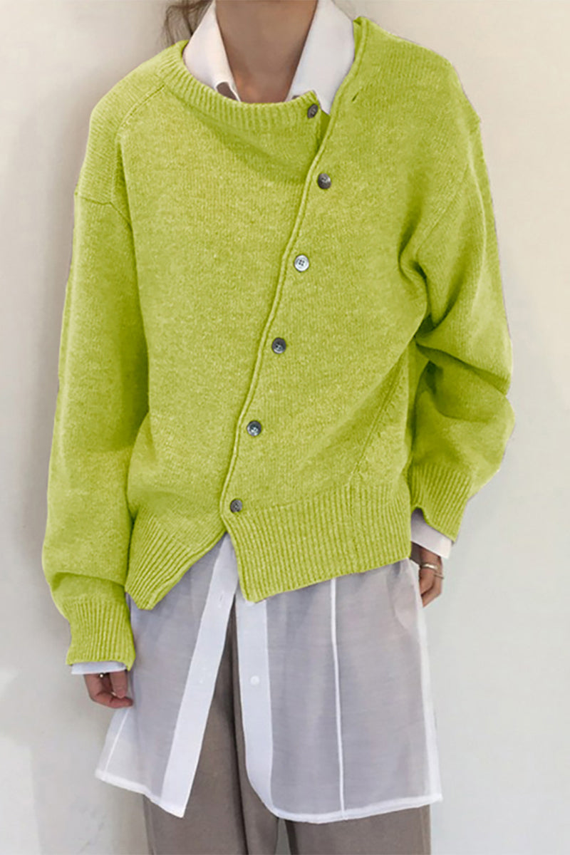 Casual Solid Make Old Buttons O Neck Outerwear(5 Colors) Green