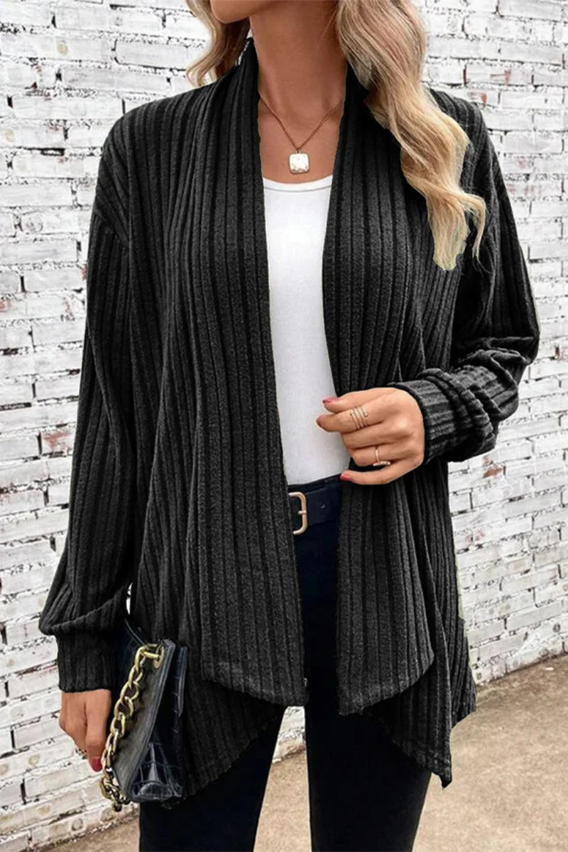 Casual Solid Asymmetrical Cardigan Collar Outerwear(6 Colors) Black