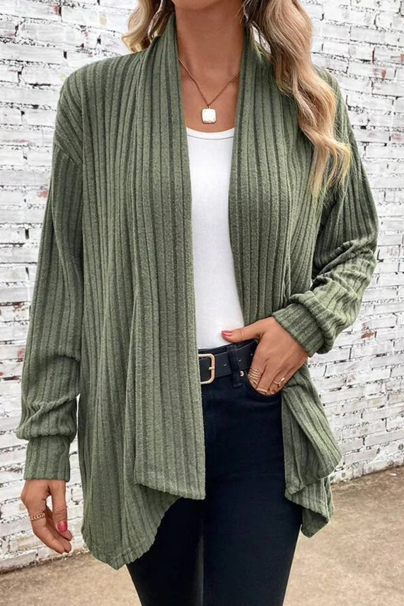 Casual Solid Asymmetrical Cardigan Collar Outerwear(6 Colors) Olive Green