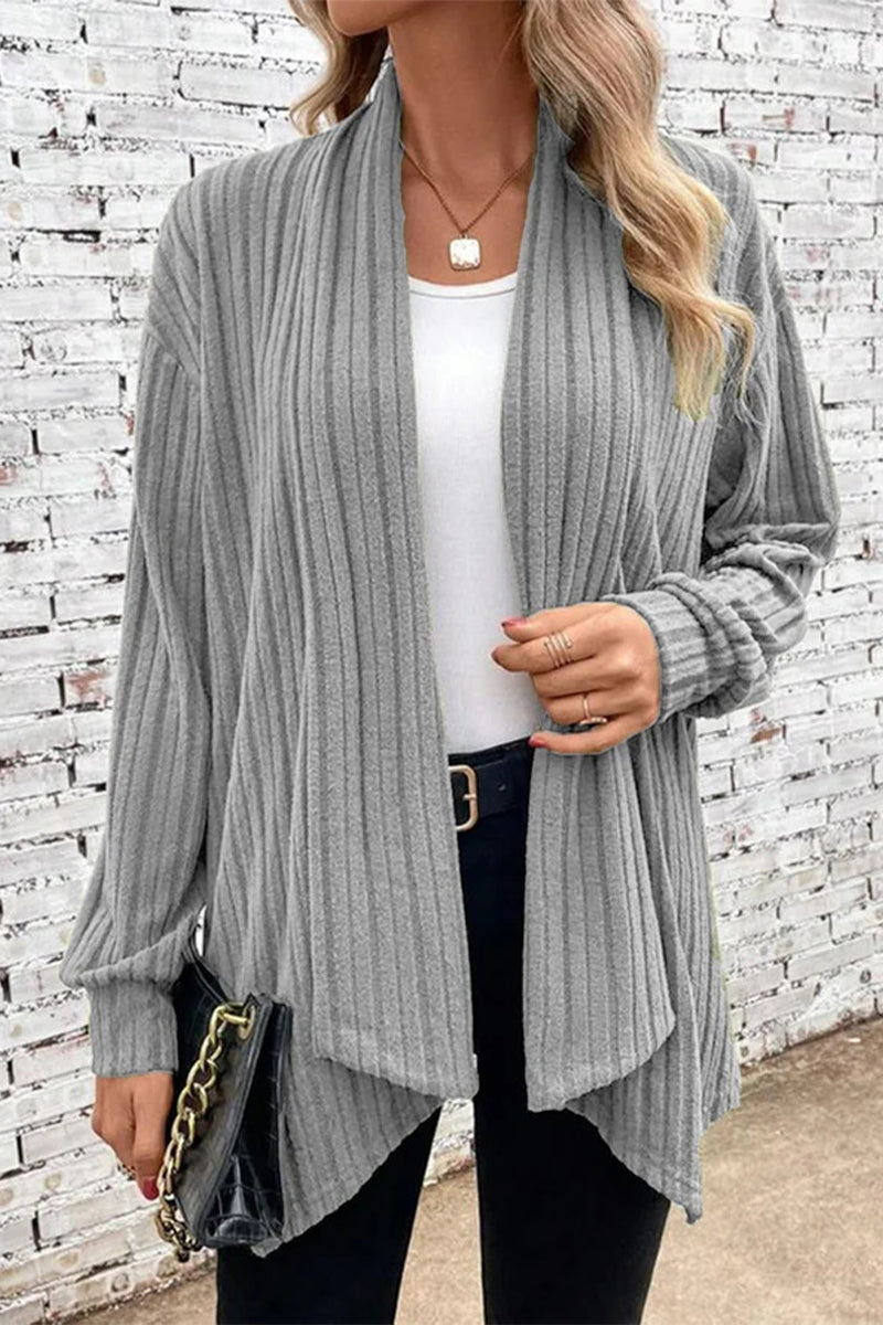 Casual Solid Asymmetrical Cardigan Collar Outerwear(6 Colors) Grey