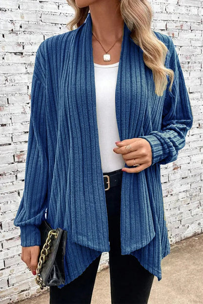 Casual Solid Asymmetrical Cardigan Collar Outerwear(6 Colors) Deep Blue