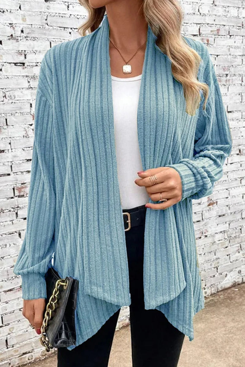 Casual Solid Asymmetrical Cardigan Collar Outerwear(6 Colors) Sky Blue