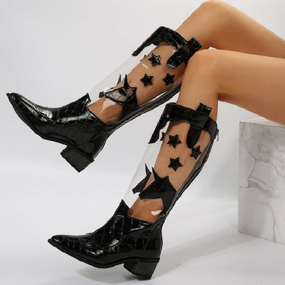 Casual Patchwork See-through Pointed Out Door Shoes Black