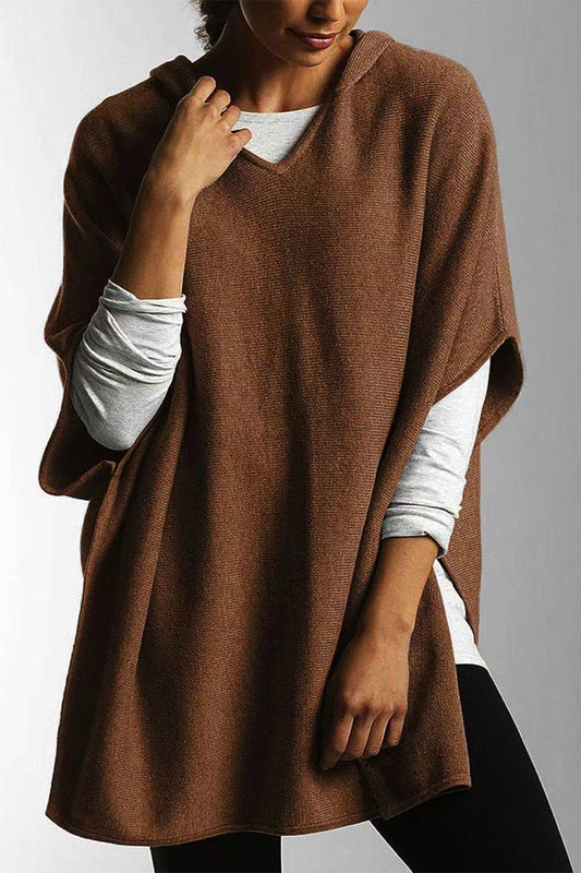 Casual Simplicity Solid Slit Hooded Collar Tops(5 Colors) Dark Brown