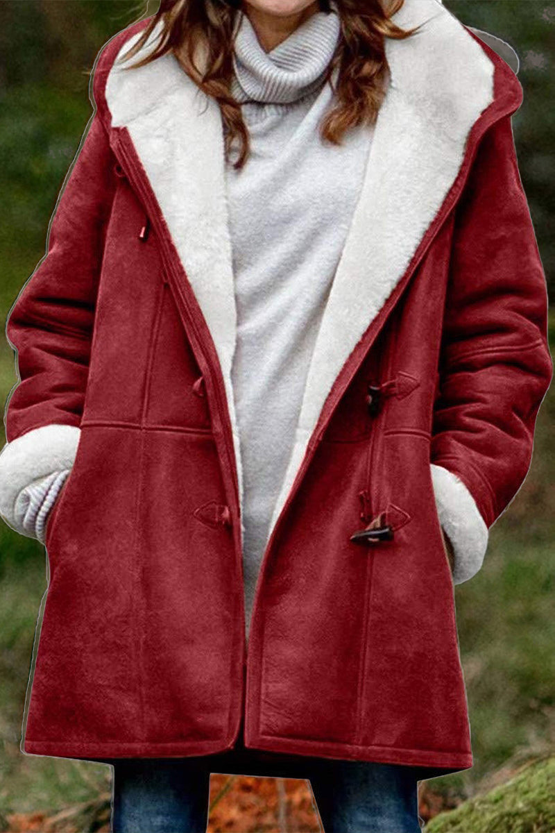 Casual Solid Patchwork Pocket Hooded Collar Outerwear(9 Colors) Burgundy