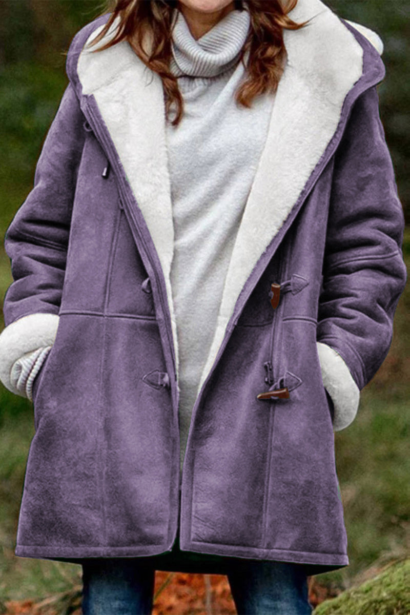 Casual Solid Patchwork Pocket Hooded Collar Outerwear(9 Colors) Purple