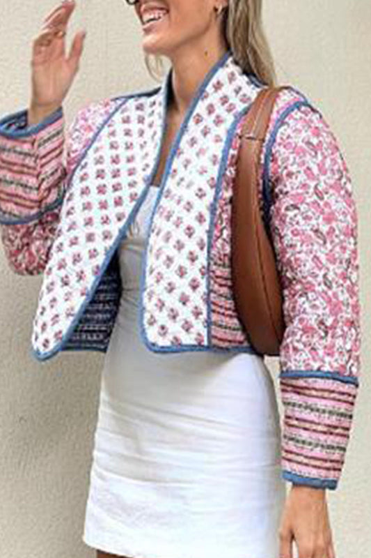 Sweet British Style Print Patchwork Cardigan Collar Outerwear Powder Blue