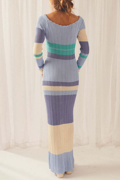 Sexy Casual Color Block Contrast Spaghetti Strap Long Sleeve Dresses