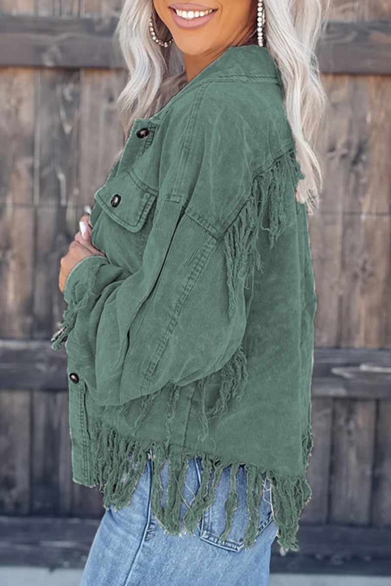 Casual Solid Tassel Asymmetrical Turndown Collar Outerwear